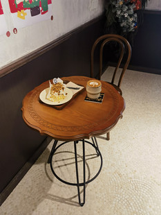 伸缩吧台桌咖啡桌实木铁艺茶几边几小圆桌民宿小圆桌藤编阳台桌