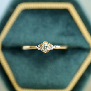 18K金天然钻石戒指女士菱形钻戒黄金镶嵌靓丽玫瑰金宝石珠宝复古
