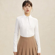 小腾阿玛施月2024春装竖条纹长袖衬衫女白色尖领衬衣5300990