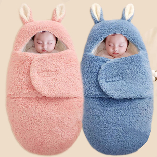 新初生婴儿抱被冬季加厚款宝宝睡袋秋天外出羊羔绒产房包裹被用品