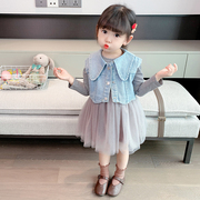 女小童两件裙套装女童洋气，韩版秋装2024年童装，衣服宝宝牛仔春