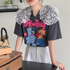 韩国东大门字母印花短袖，t恤女夏季设计感小众蕾丝娃娃领上衣