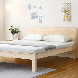 日式实木床现代简约家具，米小户型双人床，卧室原木大床全实木松木床
