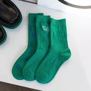 原创冬季棉袜厚小众中筒袜保暖绿色袜子女秋季ins潮小腿袜堆堆袜