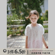 史豌豆(史豌豆)女童娃娃，衫2023夏季儿童精致绣花白色衬衫宝宝法式上衣