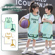 儿童篮球服套装男定制假两件短袖，夏季队服小学生球，衣女比赛训练服