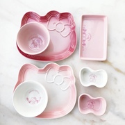 法国酷彩hellokitty粉色碗盘子，炖盅可爱卡通杯碟，餐具渐变碗套装