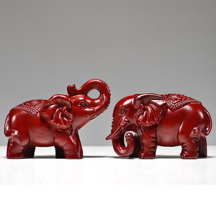 红色实木质大象摆件一对象木雕小象客厅玄关家居装饰红木质工艺品