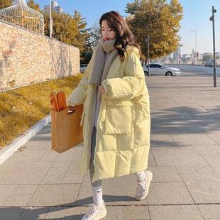 奶黄色棉服女中长款2022冬季棉袄韩版宽松棉衣，加厚保暖外套潮