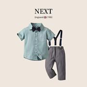 英国NEXT男童夏季衬衫背带长裤西服儿童套装男宝宝一周岁绅士礼服