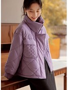法式轻奢小香风棉衣棉服女冬季温柔风紫色优雅气质绗棉设计厚外套