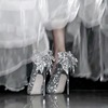 银色水晶高跟鞋女细跟18岁成年礼服气质蝴蝶结婚纱两穿婚鞋新娘鞋