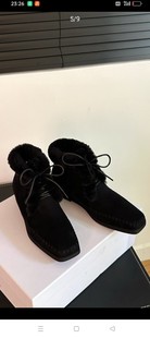 小短靴女靴2023秋冬女鞋，方头系带平底保暖靴子时尚舒适时装靴