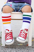 美国PrideSocks儿童棉袜秋冬厚条纹保暖中筒宝宝彩虹袜子5Y以上