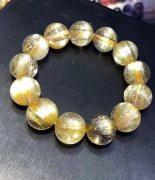金发晶(金发晶)复古手链，16毫米老矿天然水晶饰品顺发钛晶大珠手串收藏