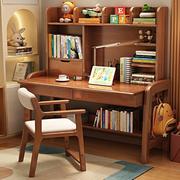 欧式实木简约书桌学习桌，带书架可升降调节儿童，书房家用中小学