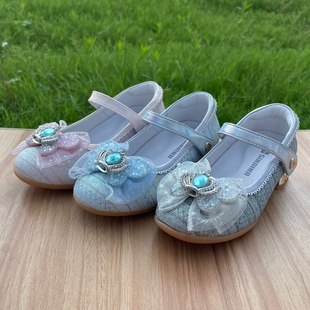 斯乃纳童鞋2023秋季sp330237女童，小高跟爱莎公主，格利特皮鞋单
