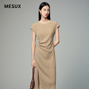 MESUX米岫23秋季腰间叠褶结构束腰气质连衣裙MLFUO405
