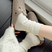 白色小腿袜女秋冬加厚保暖灰色中筒袜咖啡色麻花堆堆袜羊毛短袜子