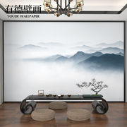 新中式电视背景墙壁纸壁画意境山水墙纸客厅卧室高山茶室壁布墙布