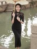 黑色旗袍女中国风高级感镂空蕾丝鱼尾中袖复古显瘦改良日常连衣裙