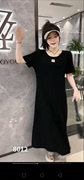 欧货大码夏季连衣裙女韩版宽松时尚字母T恤休闲气质黑色长裙d189