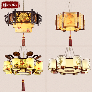 中式吊灯仿古茶楼餐厅灯具，客厅过道中国风实木灯火锅店会所羊皮灯
