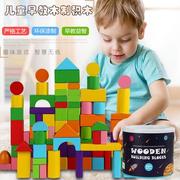 幼儿童早教木制实木积木，拼装玩具益智2-6岁宝宝颜色形状认知收纳