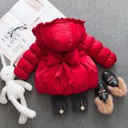 冬季女童韩版儿童加厚女宝宝，中长款羽绒棉衣，女童连帽百搭棉服