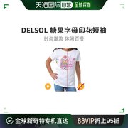 美国直邮DelSol夏季女士糖果字母印花白色圆领上装短袖T恤