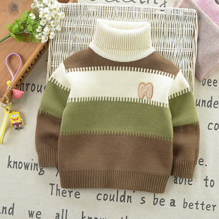儿童高领毛衣秋冬装一体绒男童针织羊绒衫加绒加厚婴儿宝宝打底衫
