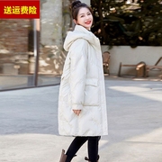 白色亮面中长款羽绒棉服棉袄女冬装中学生洋气设计感棉衣外套