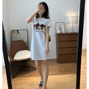 白色长裙连衣短裙慵懒风夏季设计感圆领显瘦中长款纯棉短袖t恤女