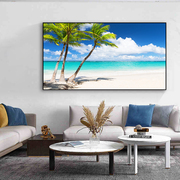 北欧简约客厅电表箱装饰画，沙发背景墙轻奢壁画，海滩椰树风景宽幅画