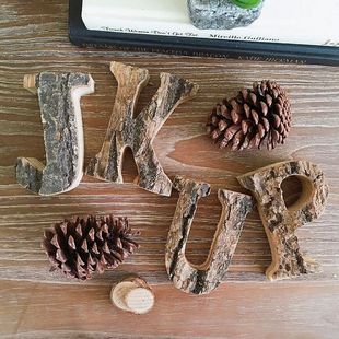 JK慕空间 天然树皮原木装饰英文字母数字 复古木质墙贴拍摄道具