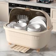 茶花厨房沥水碗架带盖塑料碗柜碗筷餐具收纳盒放碗碟架滴水碗盘置