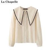 拉夏贝尔/La Chapelle娃娃领长袖衬衣春装设计感撞色上衣小衫