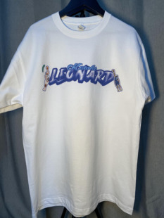 xbzwg伦纳德蓝色重磅纯棉手绘字母，美式小领口t恤短袖数码直喷透