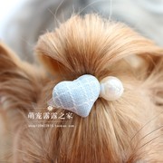 韩版珍珠系格纹发夹，泰迪马尔济斯约克夏狗狗夹子头饰饰品