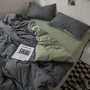 简约拼色四件套夏季床上三件套宿舍床单被套纯色，床笠被罩床品套件