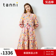 tanni复古宫廷风，时尚小v领长款收腰连衣裙tm31dr058a