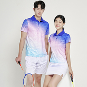 羽毛球运动服套装翻领男女速干短袖，上衣网球比赛训练乒乓球队服夏