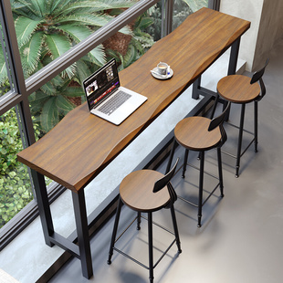 阳台家用吧台桌简约实木靠窗长条高低脚长桌子，高脚桌椅靠墙窄桌子