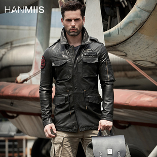 hanmiis2023猎装中长款刺绣，空军飞行服机车，皮夹克真皮皮衣男外套