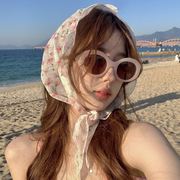 法式田园风头巾女包头蕾丝，三角巾头饰氛围，感碎花发带沙滩海边拍照