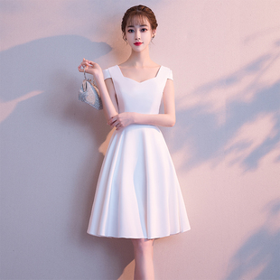 白色晚礼服2024高贵气质高端短款生日洋装登记领证小礼服裙女