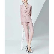妖猪粉色西装套装女休闲洋气修身气质双排，扣西服外套女士