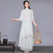汉服女中国风唐装套装茶服文艺复古雪纺连衣裙女装新中式