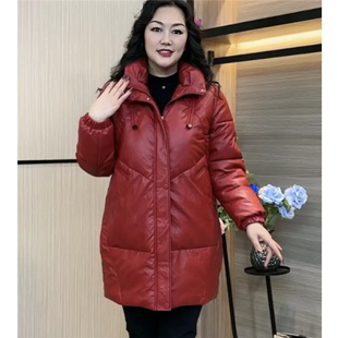 2023保暖韩版流行皮棉袄大码立领加厚羽绒棉中长款外套皮衣女