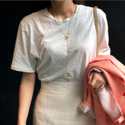 白色t恤女夏季棉质短袖宽松纯白t桖不透纯色基础，款上衣内搭打底衫